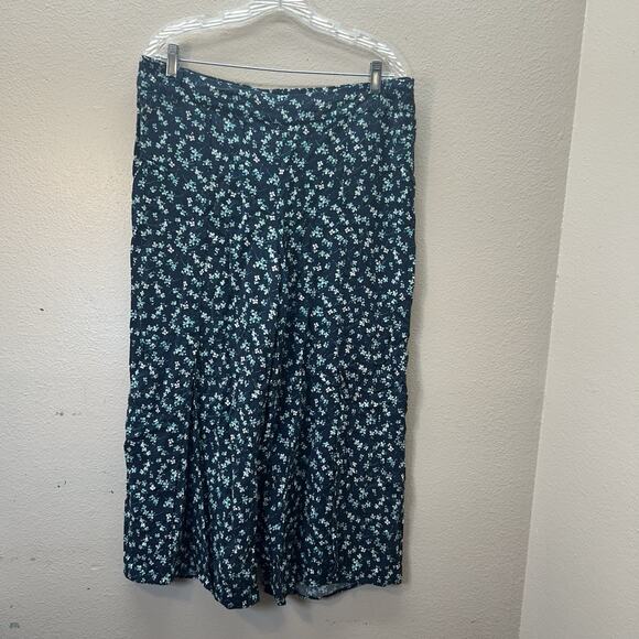 J Jill Wearever Collection Womens Wide Leg Cropped Pants L Blue Floral Casual - Picture 1 of 11